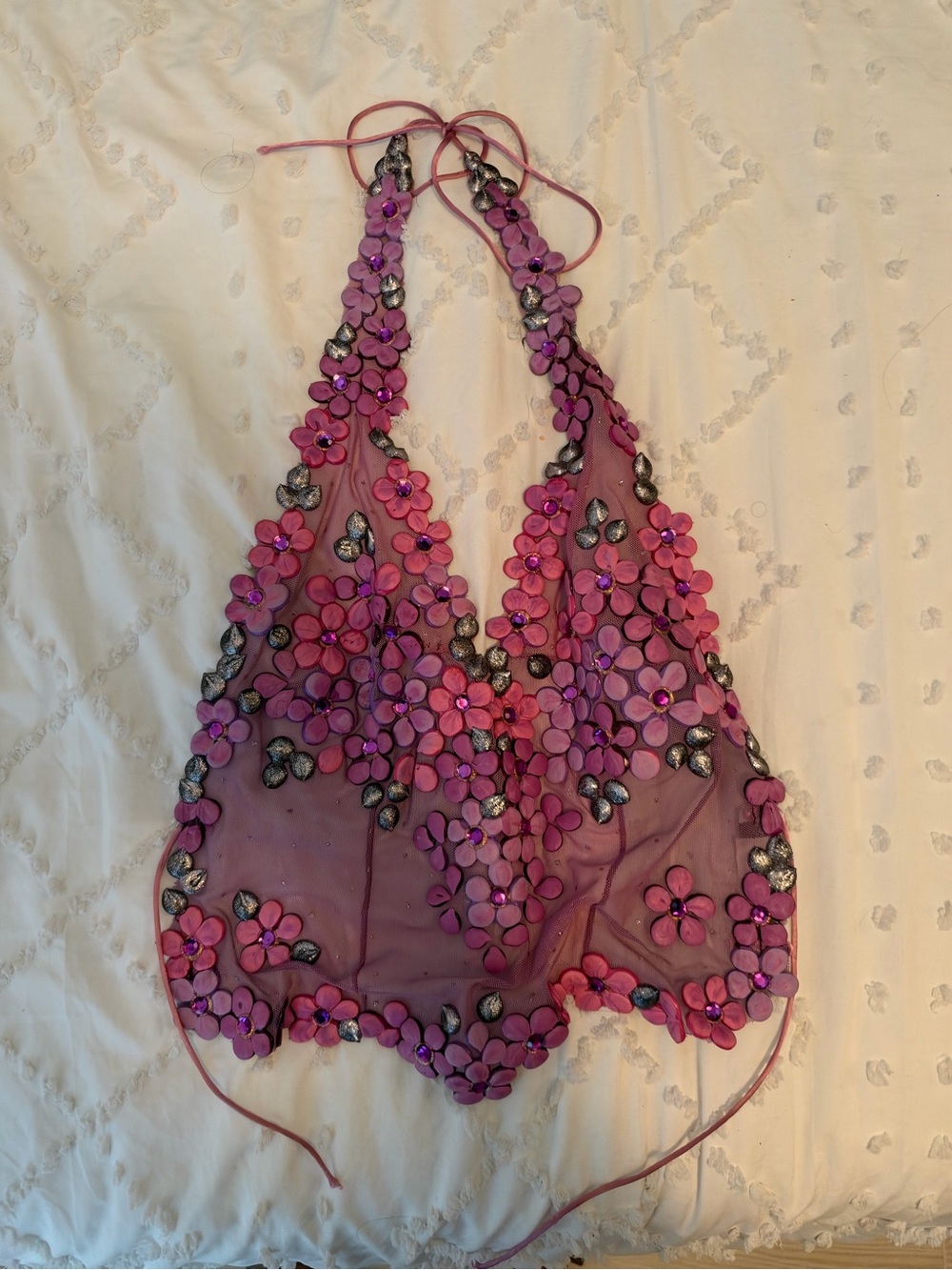 Ema Savahl RARE Hand painted Floral Halter Crop Top in Purple and Pink